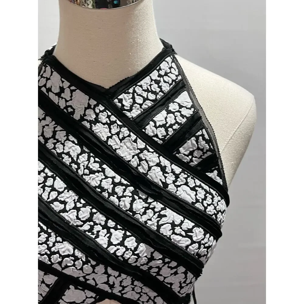 Proenza Schouler Printed Pleated Black White Fit and Flare Sleeveless Dress Sz 2